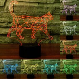 Walking Cat Shape 3D Touch Schakelaar Controle LED Licht, 7 Kleuren Verkleuring Creative Visual Stereo Lamp Bureaulamp Nachtlampje