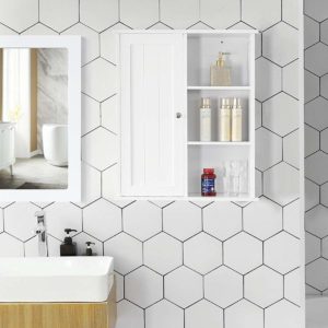 Wit badkamerkastje - Medicijnkastje voor Badkamer - 1 Deur en Open Planken