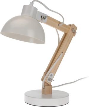 Witte schemerlamp/tafellamp/bureaulamp houten voet 50 cm - Woonaccessoires/woondecoratie - Schemerlampen/tafellampen/kamerlampen