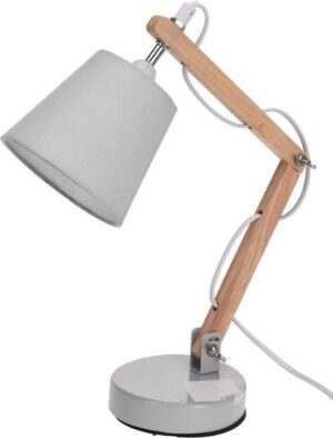 Witte tafellamp/bureaulamp hout/metaal 26 cm - Woondecoratie lamp op metalen voet wit