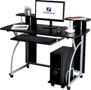 XL Computertafel Bureau Op Wielen - Verrijdbaar Computerbureau - PC / Apple Macbook iMac / Laptop Computer Bureau Meubel - Computermeubel Tafel - Zwart