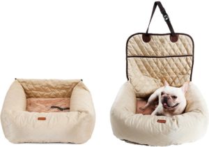 Zeer luxe hondenmand voor in de auto - Comfortabel vervoer voor je viervoeter - Honden zitje auto - Autostoel voor hond - Honden mand - Dieren mand - Veilig onderweg - Hondenzitje - Auto bench - Beige - 40x30 cm