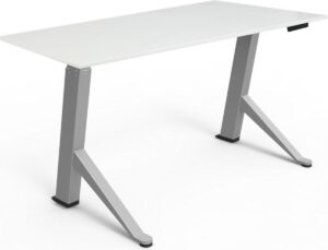 Zit sta bureau 140x80 cm | wit | zilver frame | Y desk elektrisch met memorie display