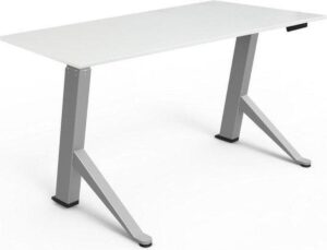 Zit sta bureau 160x80 cm | wit | zilver frame | Y desk elektrisch met memorie display