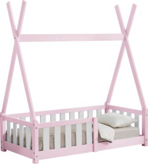 [en.casa] Kinderbed Tipi met uitvalbeveiliging 70x140 cm roze