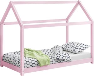 [en.casa] Kinderbed houten bed huisbed 70x140 cm roze