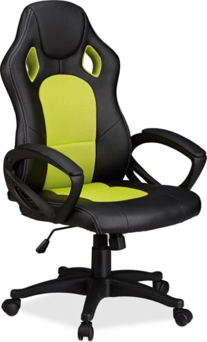 relaxdays Gaming stoel XR9, PC gamestoel, gamer bureaustoel, belastbare Racing stoel groen