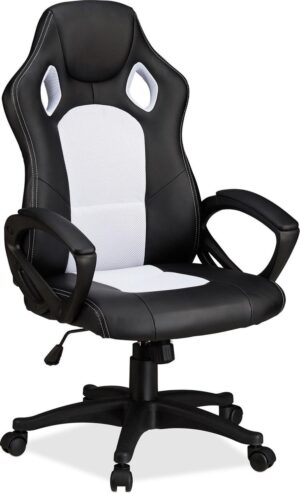 relaxdays Gaming stoel XR9, PC gamestoel, gamer bureaustoel, belastbare Racing stoel wit