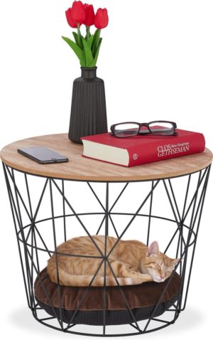 relaxdays bijzettafel met kattenmand - draadmand tafeltje - poezenbed - bijzettafeltje