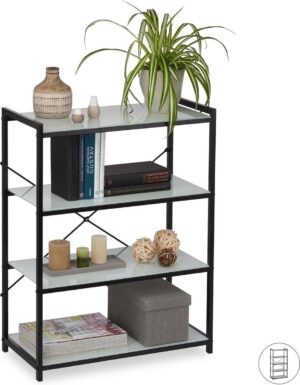 relaxdays boekenkast glas - staand rek metaal - badkamerrek - boekenrek - keuken - zwart 4