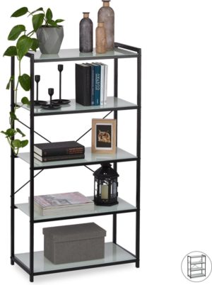 relaxdays boekenkast glas - staand rek metaal - badkamerrek - boekenrek - keuken - zwart 5