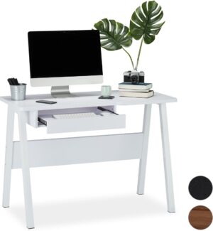 relaxdays bureau - computertafel - computerbureau - uitschuifbaar - laptopbureau - tafel Wit / wit