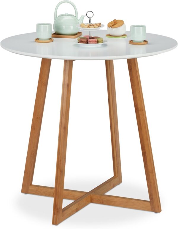relaxdays eettafel rond - keukentafel - 2 personen - Scandinavisch - wit - 75 x 80 cm