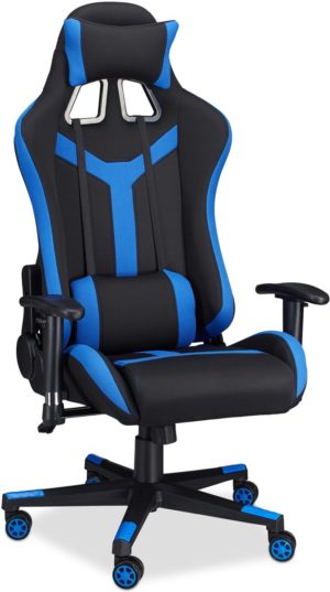 relaxdays gamestoel XR10 - bureaustoel tot 120 kg - Gaming stoel verstelbaar - tweekleurig blauw