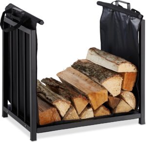 relaxdays haardhoutbak - houtopslag binnen - brandhout opslag - staal - haardhout - zwart