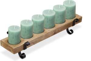 relaxdays houten kaarsenstandaard - 6-lichts kandelaar hout - kaarsenhouder - vintage