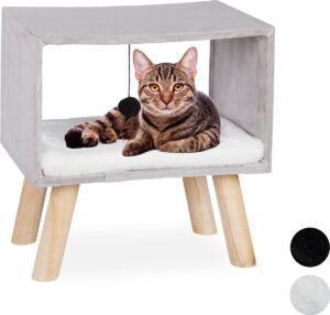 relaxdays kattenmand op poten - rechthoek - kattenbed - kattenhol - krukje voor katten grijs