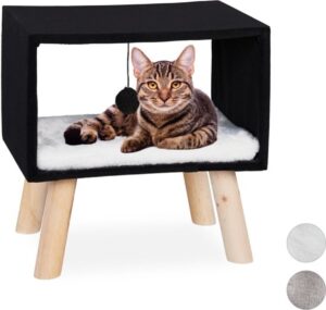 relaxdays kattenmand op poten - rechthoek - kattenbed - kattenhol - krukje voor katten zwart