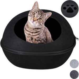 relaxdays kattenmand vilt - moderne katten slaapplek - ovaal - kattenhuisje - met kussen zwart