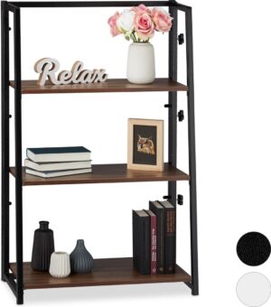 relaxdays ladderrek klapbaar - kantoor - staand rek - 3 etages - badkamerrek Hout / zwart
