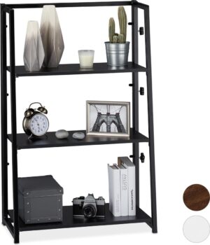relaxdays ladderrek klapbaar - kantoor - staand rek - 3 etages - badkamerrek Zwart / zwart