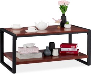 relaxdays salontafel - 2 etages - tv meubel - rood bruin - bijzettafel - tv tafel