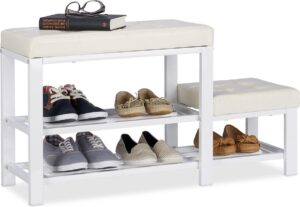 relaxdays schoenenbank met krukje - schoenenrek - halbank - kinderkruk - garderobebank wit