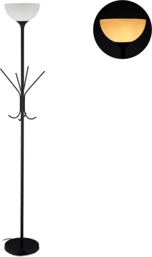 relaxdays staande lamp met kapstok - vloerlamp - modern design - stalamp zwart