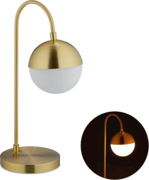 relaxdays tafellamp goud - slaapkamer - metaal glas - bureaulamp - nachtlamp - bol - E14