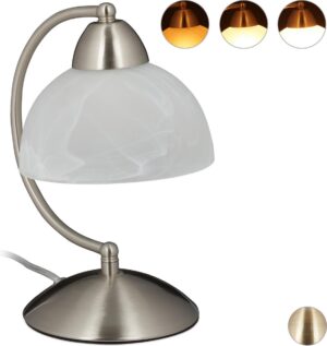 relaxdays tafellamp touch functie - bureaulamp - E14 - nachtlamp - glas - retro - dimbaar zilver
