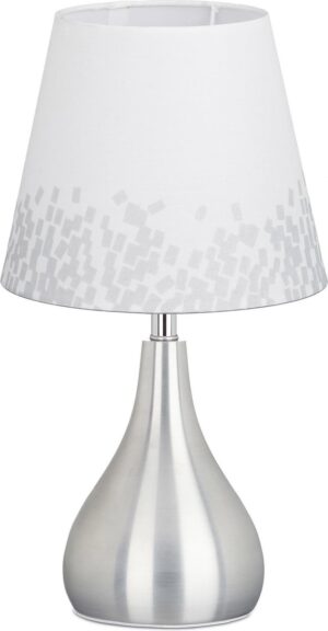relaxdays tafellamp wit - nachtlamp - stoffen lampenkap - leeslamp - metaal - 43 cm hoog