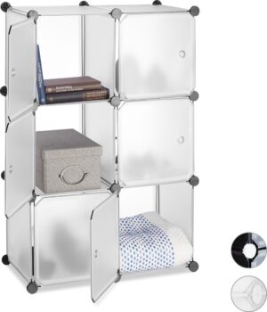 relaxdays vakkenkast met 6 deuren - badkamerrek - roomdivider - kunststof - 30x30 cm doorzichtig