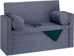 relaxdays zitbank met leuning - 2 kussens - zitkist opvouwbaar - gepolsterd - opbergruimte donkergrijs