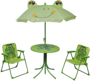 vidaXL 3-delige Bistroset voor kinderen met parasol groen