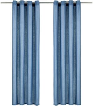 vidaXL Gordijnen met metalen ringen 2 st 140x175 cm katoen blauw