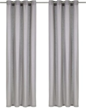 vidaXL Gordijnen met metalen ringen 2 st 140x225 cm katoen grijs