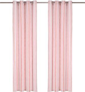 vidaXL Gordijnen met metalen ringen 2 st 140x245 cm katoen roze streep