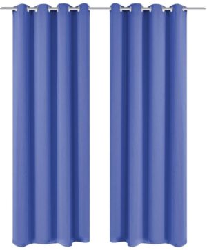 vidaXL Gordijnen met metalen ringen verduisterend 135x175 blauw 2 st