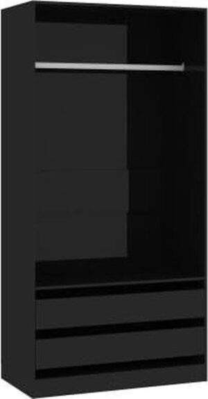 vidaXL Kledingkast 100x50x200 cm spaanplaat hoogglans zwart