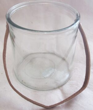 windlicht / kandelaar glas met lederen hengsel - 12 x 12 cm