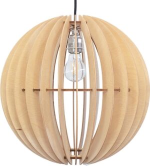 wodewa moderne hanglamp hout plafondlamp GLOBE natuur Ø 39cm duurzame plafondlamp LED E27 berkenhout houten lamp in hoogte verstelbare hanglamp