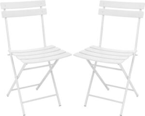 2x Mat wit stalen bistrostoeltjes opvouwbaar 83 cm - Bistrostoel/buitenstoel/balkonstoel - Tuinstoelen