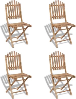 4 x Tuinstoel Bamboe (Incl LW Fleece deken) - Tuin stoelen - Buiten stoelen - Balkon stoelen - Relax stoelen