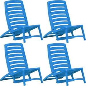 4 x Tuinstoel blauw (Incl LW Fleece deken) - Tuin stoelen - Buiten stoelen - Balkon stoelen - Relax stoelen