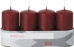 4x Bordeauxrode cilinderkaars/stompkaars 5 x 10 cm 18 branduren - Geurloze donkerrode kaarsen - Woondecoraties