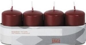 4x Bordeauxrode cilinderkaars/stompkaars 5 x 8 cm 18 branduren - Geurloze donkerrode kaarsen - Woondecoraties