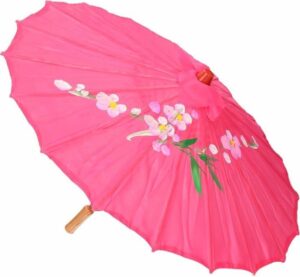 4x Chinese paraplu fuchsia 40 cm - Decoratie parasol/paraplu - Chinese/Oosterse/Aziatische feestartikelen