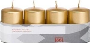 4x Gouden cilinderkaars/stompkaars 5 x 8 cm 18 branduren - Geurloze goudkleurige kaarsen - Woondecoraties