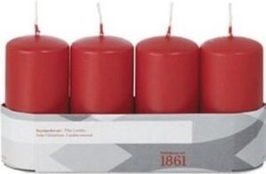 4x Rode cilinderkaars/stompkaars 5 x 10 cm 18 branduren