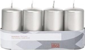 4x Zilveren cilinderkaars/stompkaars 5 x 10 cm 18 branduren - Geurloze zilverkleurige kaarsen - Woondecoraties